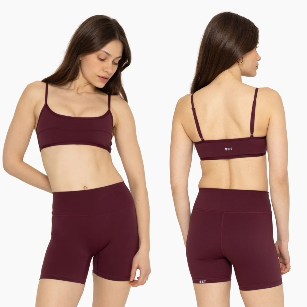 SET Active Women's Burgundy Sports Bra and Bike Shorts Set